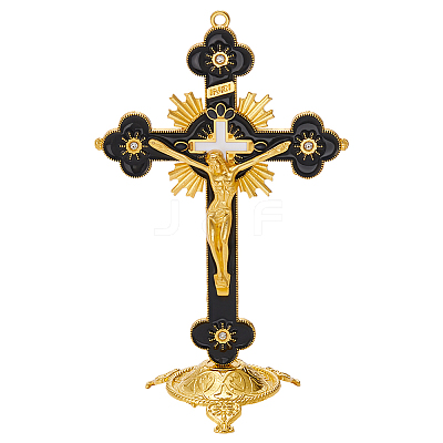 Religion Alloy Enamel Crucifix Cross Statue Display Decorations DJEW-WH0043-105B-1