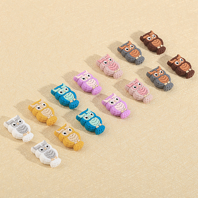 14Pcs 7 Colors Owl Food Grade Eco-Friendly Silicone Focal Beads SIL-CA0003-09-1