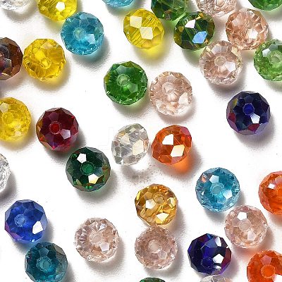 Electroplate Faceted Rondelle AB Color Plated Transparent Glass Beads GLAA-R152-8mm-M2-1
