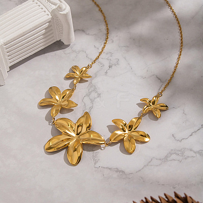 European 304 Stainless Steel 5 Floral Flower Pendant Bib Necklaces for Women ND3546-1