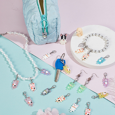 20Pcs 10 Styles Cat Resin Pendant Locking Stitch Markers HJEW-PH02142-1