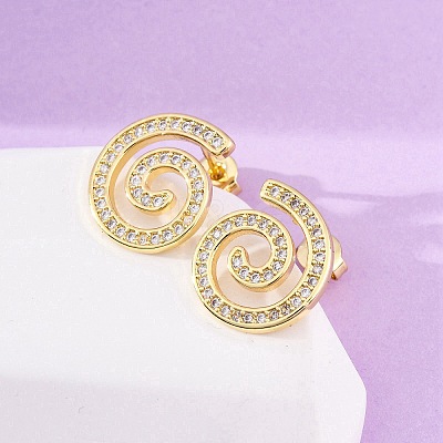 Brass Micro Pave Clear Cubic Zirconia Stud Earrings EJEW-H158-07A-G-1