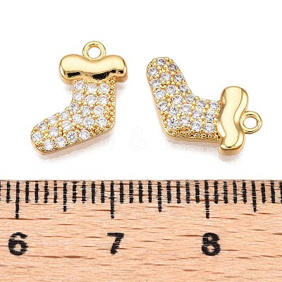 Christmas Theme Brass Micro Pave Clear Cubic Zirconia Charms KK-T073-17G-1