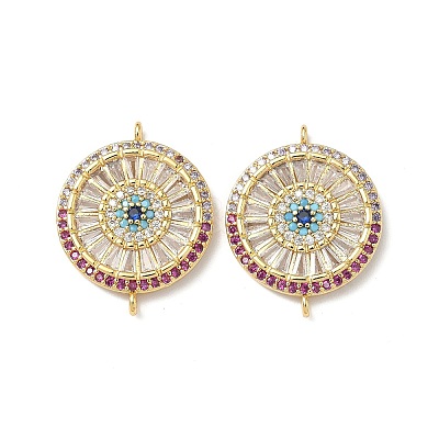 Brass Pave Colorful Cubic Zirconia Disc Connector Charms KK-Q068-52G-1