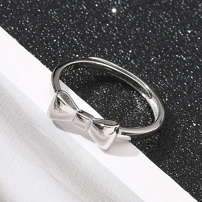 925 Sterling Silver Bowknot Adjustable Rings for Women RJEW-R008-02S-02-1