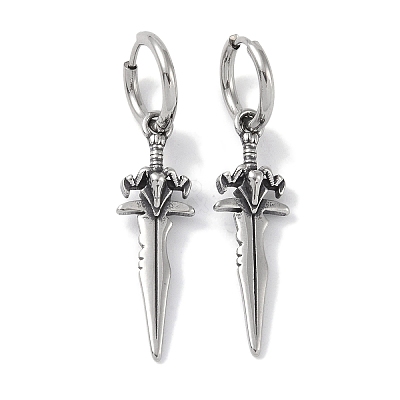 316 Surgical Stainless Steel Sword Hoop Earrings for Women EJEW-P274-15A-AS-1