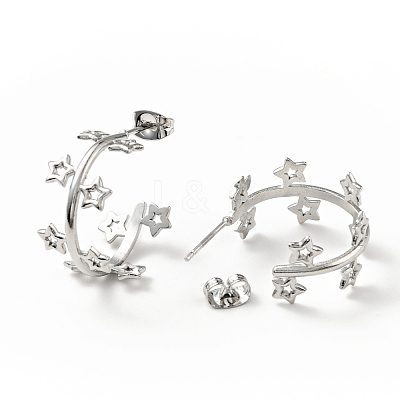 Non-Tarnish Star Wrap Stud Earrings EJEW-G293-01P-1