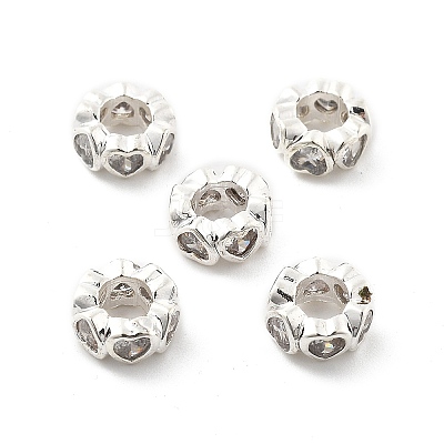 Brass Micro Pave Clear Cubic Zirconia Rondelle European Beads KK-R216-20S-1