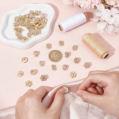 48Pcs 12 Colors 1-Hole Alloy Rhinestone Shank Buttons BUTT-GA0001-43G-1
