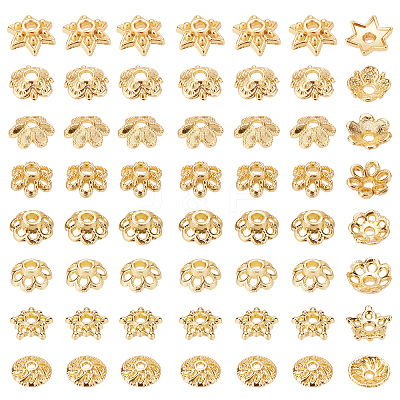 160Pcs 8 Style Rack Plating Alloy Flower Bead Caps KK-PH0003-60-1