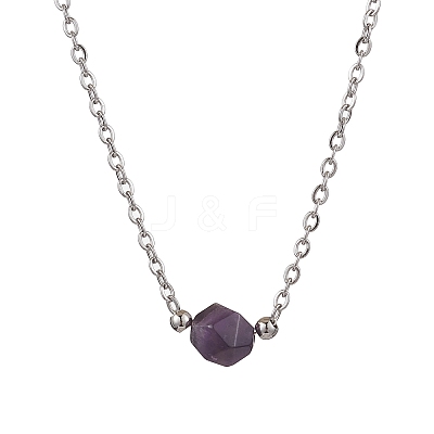 Natural Amethyst/Rose Quartz/Tiger Eye/Amazonite/Sodalite Faceted Round Pendant Necklaces NJEW-JN05133-01-1