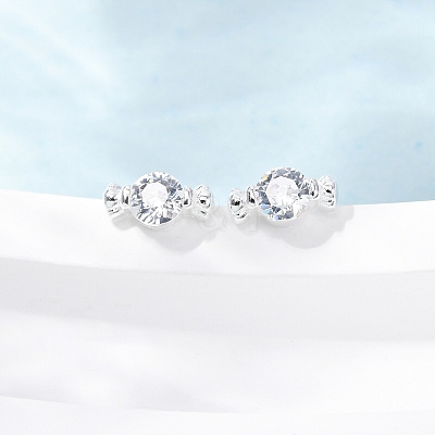 Candy 925 Sterling Silver Micro Pave Clear Cubic Zirconia Stud Earrings EJEW-K317-14G-1