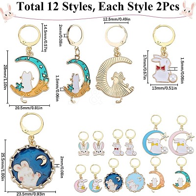 Rabbit with Moon Alloy Enamel Pendant Stitch Markers HJEW-SC00011-1