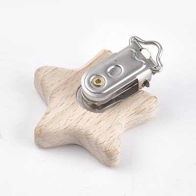 Beech Wood Baby Pacifier Holder Clips X-WOOD-T015-09-1