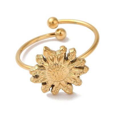 Ion Plating(IP) 304 Stainless Steel Sunflower Open Cuff Rings for Women RJEW-M167-09A-G-1