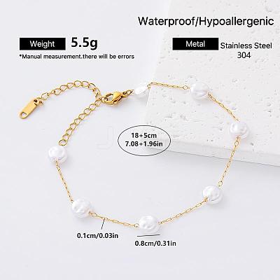 304 Stainless Steel Imitation Pearl Beaded Chain Bracelets for Women LH6839-3-1