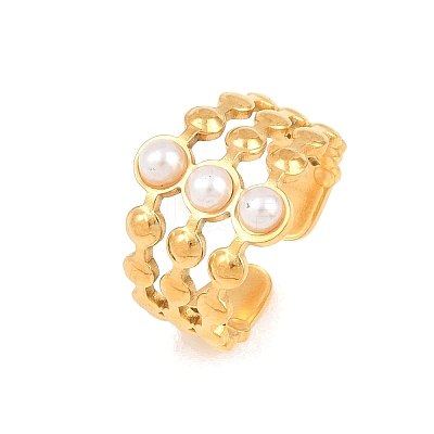 304 Stainless Steel with ABS Plastic Pearl Cuff Open Rings RJEW-Z137-01G-1