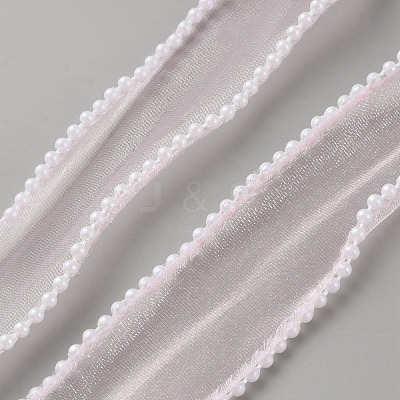 5 Yards Organza Ribbon with Plastic Pearl Beads OCOR-WH0091-58A-1