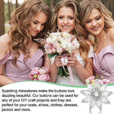 6Pcs 1-Hole Alloy Micro Pave Clear Cubic Zirconia Shank Buttons BUTT-FG0001-27-1