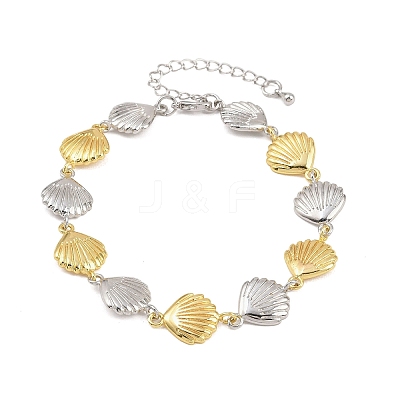 Shell Shape Brass Link Chain Bracelets for Women BJEW-K248-07C-GP-1