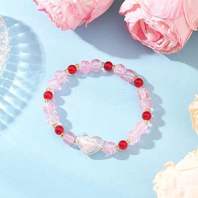 Spray Painted Crackle Glass Beads Stretch Bracelets for Women BJEW-MZ00201-03-1