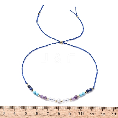 Faceted Round Natural Lapis Lazuli & Turquoise & Amethyst & Quartz Crystal Braided Bead Bracelets BJEW-F493-09G-04-1