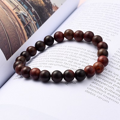 Unisex Natural Wood Beaded Stretch Bracelets BJEW-JB05463-04-1