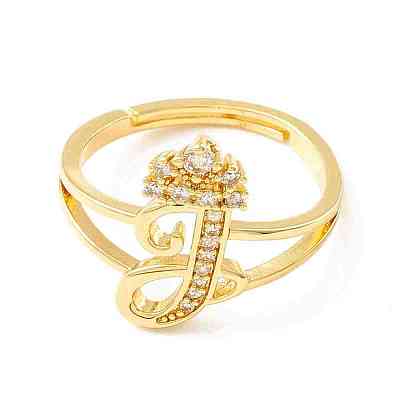 Clear Cubic Zirconia Initial Letter with Crown Adjustable Ring RJEW-M139-17J-1
