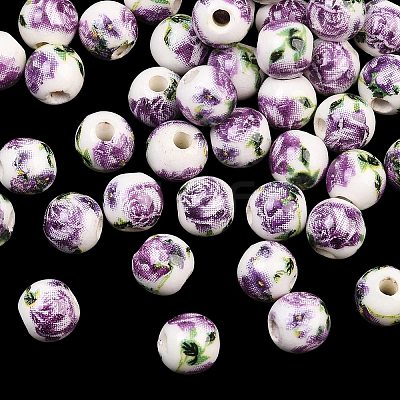 Floral Printed Porcelain Beads PORC-Q199-6mm-01-1