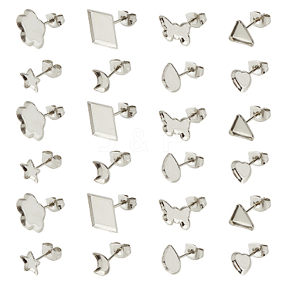 160Pcs 8 Style 304 Stainless Steel Stud Earring Settings STAS-DC0014-79-1