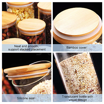 Glass Storage Jar with Suction Bamboo Lid CON-WH0089-45-1