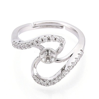 Brass Micro Pave Clear Cubic Zirconia Adjustable Ring Settings KK-T076-62P-1