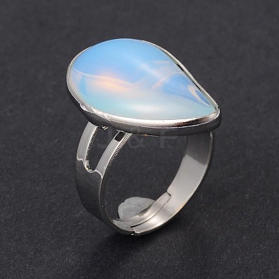Adjustable Opalite & Platinum Brass Rings RJEW-N024-02I-1