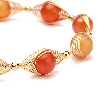 Natural Carnelian Beaded Bracelets for Men Women BJEW-TA00012-01-1