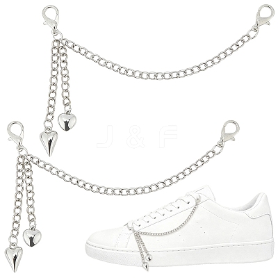 2Pcs Alloy Curb Chain & Heart Boot Strap Chains FIND-CP0003-35-1