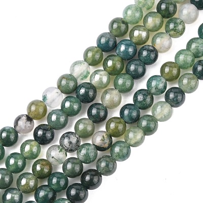 Natural Moss Agate Beads Strands GSR4mmC001-1