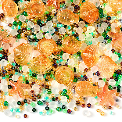 2 Bags Ocean Theme Paint Glass Beads FIND-TA0002-24A-1