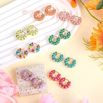 Enamel Striped Thick Hoop Earrings JE1110A-1