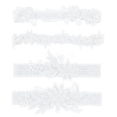 4 Style 4 pcs Polyester Lace Elastic Bridal Garters AJEW-GA0004-01-1