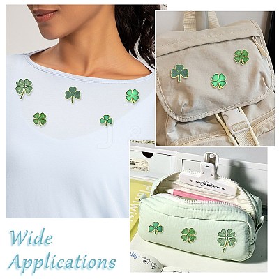 20Pcs 5 Styles Saint Patrick's Day Clover Alloy Enamel Lapel Pin Back Brooches for Backpack Clothes JEWB-CJ0003-65-1