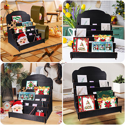 5-Tier Wood Display Riser Stands for Greeting Cards ODIS-WH0043-230B-1