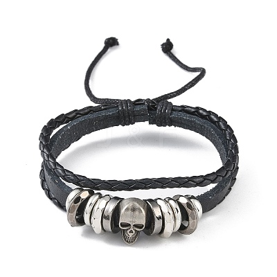 PU Leather & Waxed Cords Triple Layer Multi-strand Bracelets BJEW-G709-03B-1