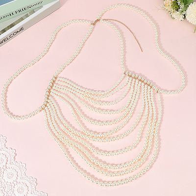 Plastic Imitation Pearl Round Beaded Shoulder Chains AJEW-WH20006-210-1