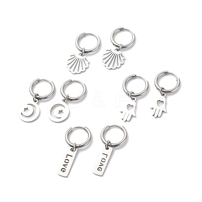 Non-Tarnish 304 Stainless Steel Dangle Hoop Earrings for Women EJEW-JE05037-1