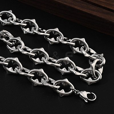 304 Stainless Steel Spiked Oval Link Chain Necklaces for Women Men NJEW-A043-01P-1