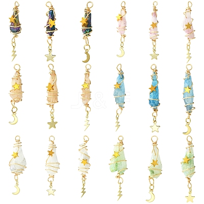 3Pcs 3 Styles Electroplated Natural Quartz Crystal Big Pendants PALLOY-YW00079-01-1