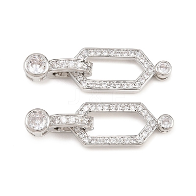 Brass Micro Pave Clear Cubic Zirconia Fold Over Clasps KK-U059-69P-1