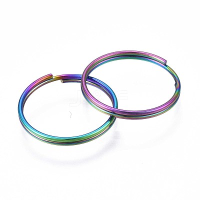 Rainbow Color 304 Stainless Steel Linking Key Rings STAS-S119-100-1