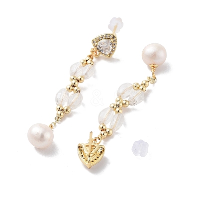 Natural Pearl Dangle Stud Earrings EJEW-P256-27G-1