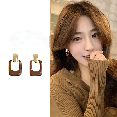 Rectangle Alloy Enamel Dangle Stud Earrings FS-WG08EF2-02-1